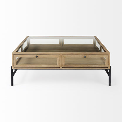 Clear & Black Glass & Metal Square Coffee Table