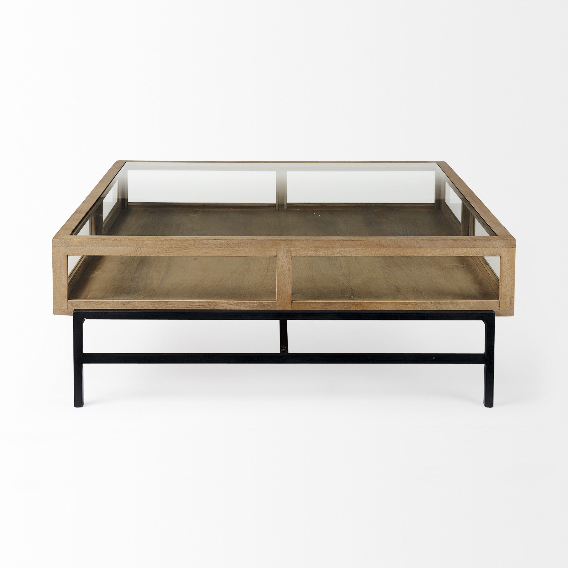 Clear & Black Glass & Metal Square Coffee Table w/ 2 Drawers & Shelf image 6