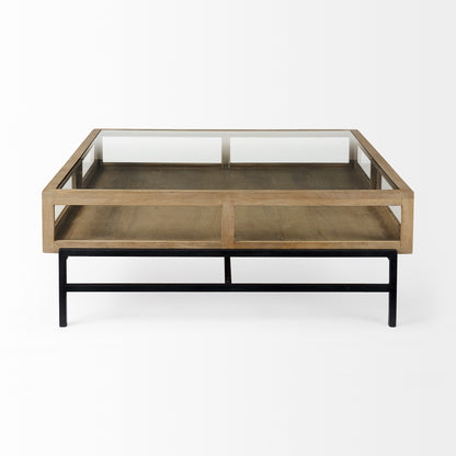 Clear & Black Glass & Metal Square Coffee Table w/ 2 Drawers & Shelf image 6