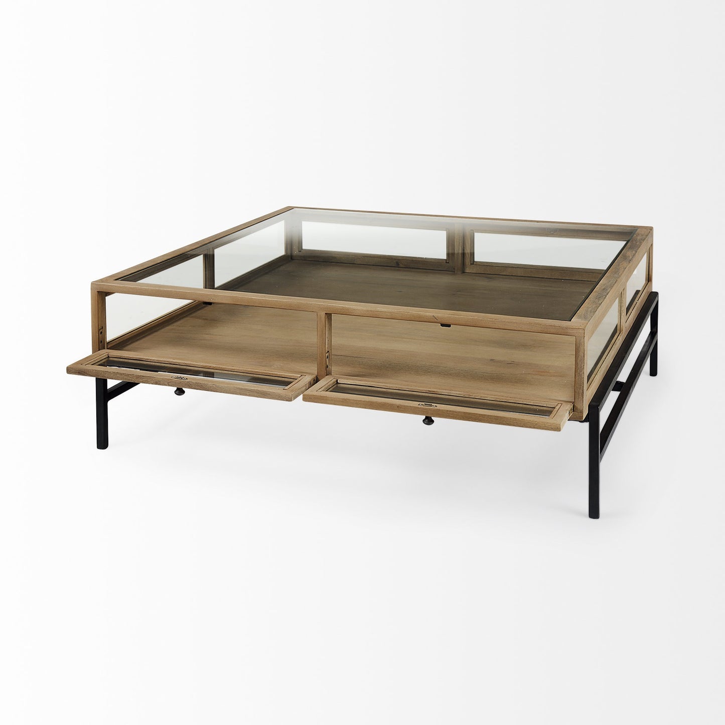 Clear & Black Glass & Metal Square Coffee Table