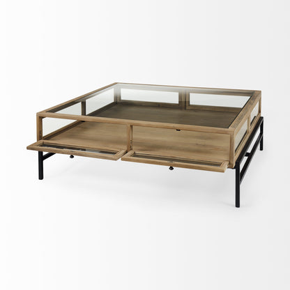 Clear & Black Glass & Metal Square Coffee Table