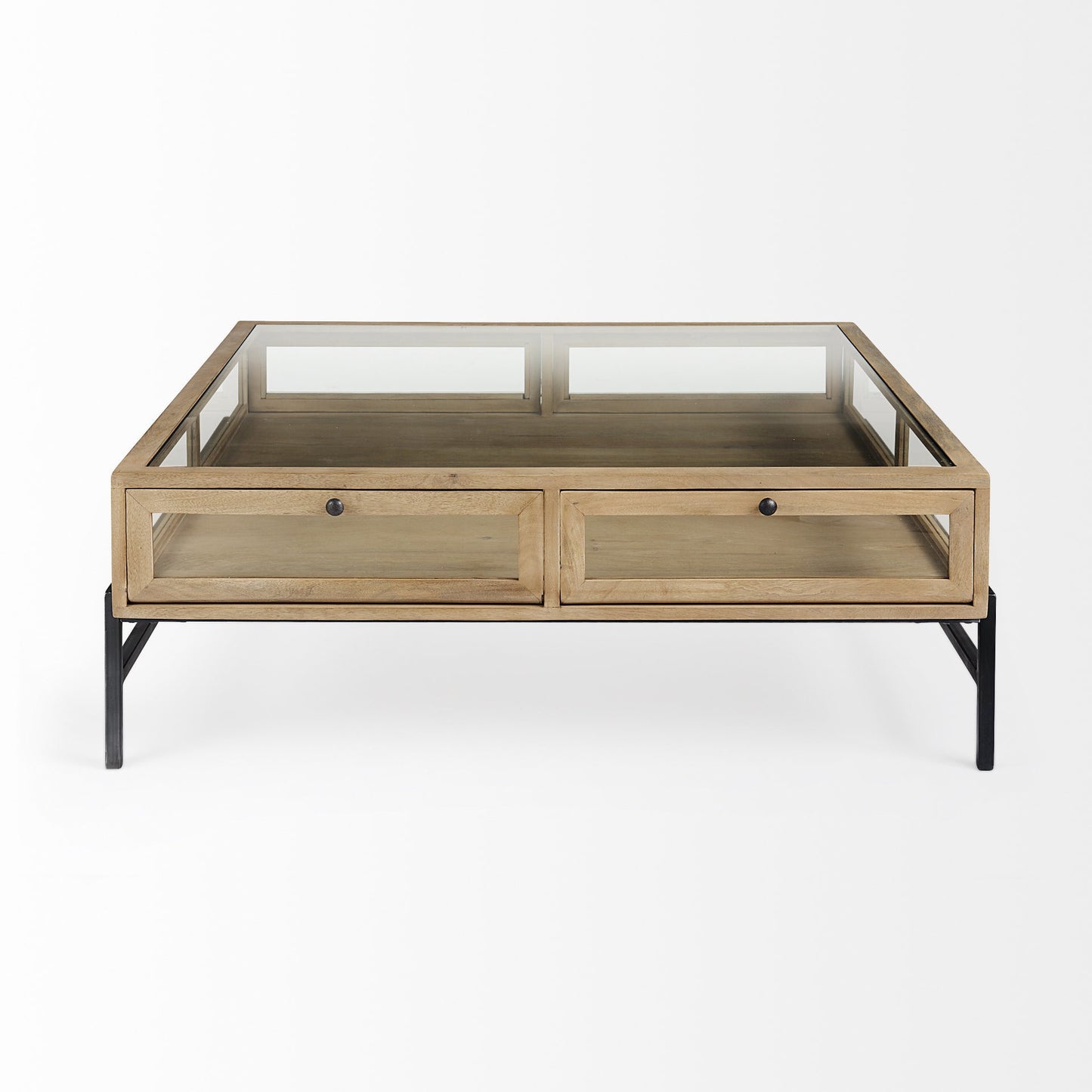 Clear & Black Glass & Metal Square Coffee Table