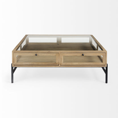 Clear & Black Glass & Metal Square Coffee Table