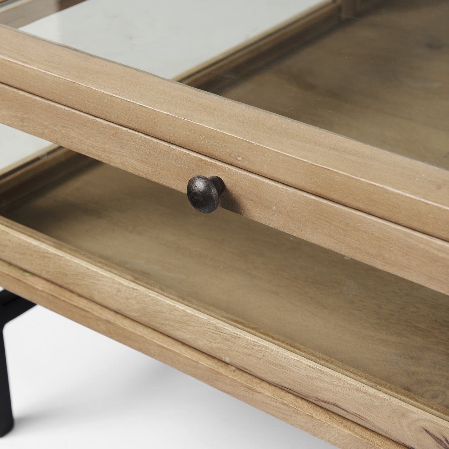 Clear & Black Glass & Metal Square Coffee Table