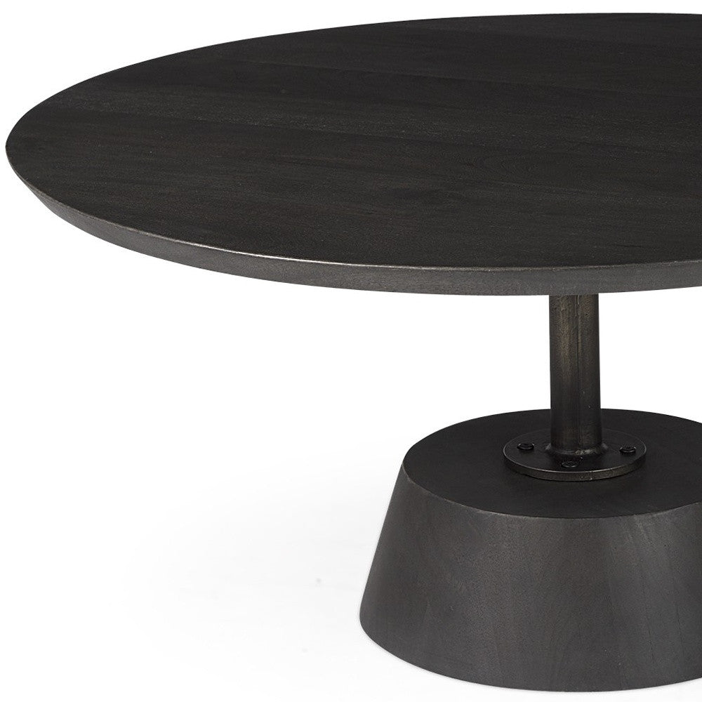 Dark Brown & Black Solid Wood & Iron Round Pedestal Coffee Table image 7