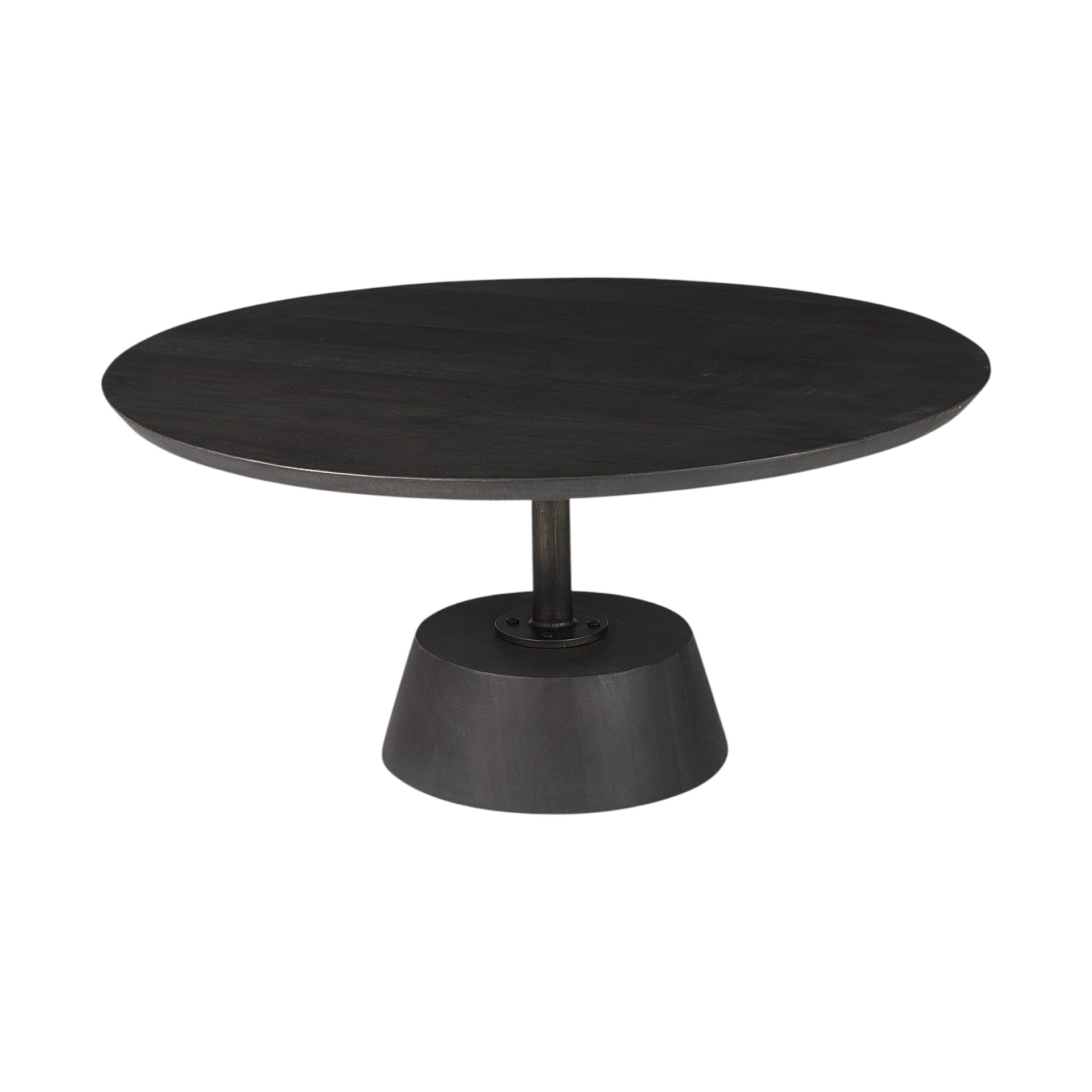 Dark Brown & Black Solid Wood & Iron Round Pedestal Coffee Table image 2