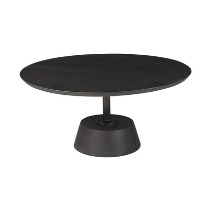 Dark Brown & Black Solid Wood & Iron Round Pedestal Coffee Table image 2
