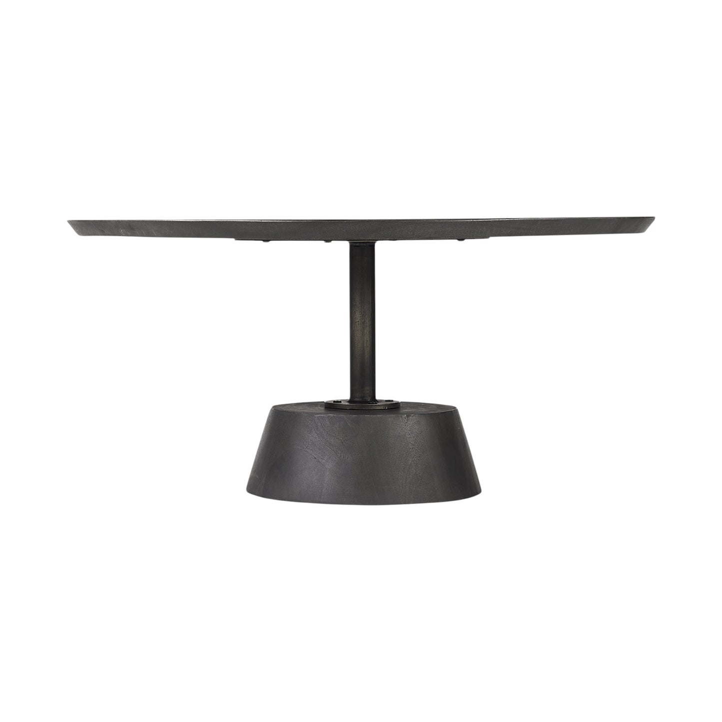 Dark Brown & Black Solid Wood & Iron Round Pedestal Coffee Table image 6