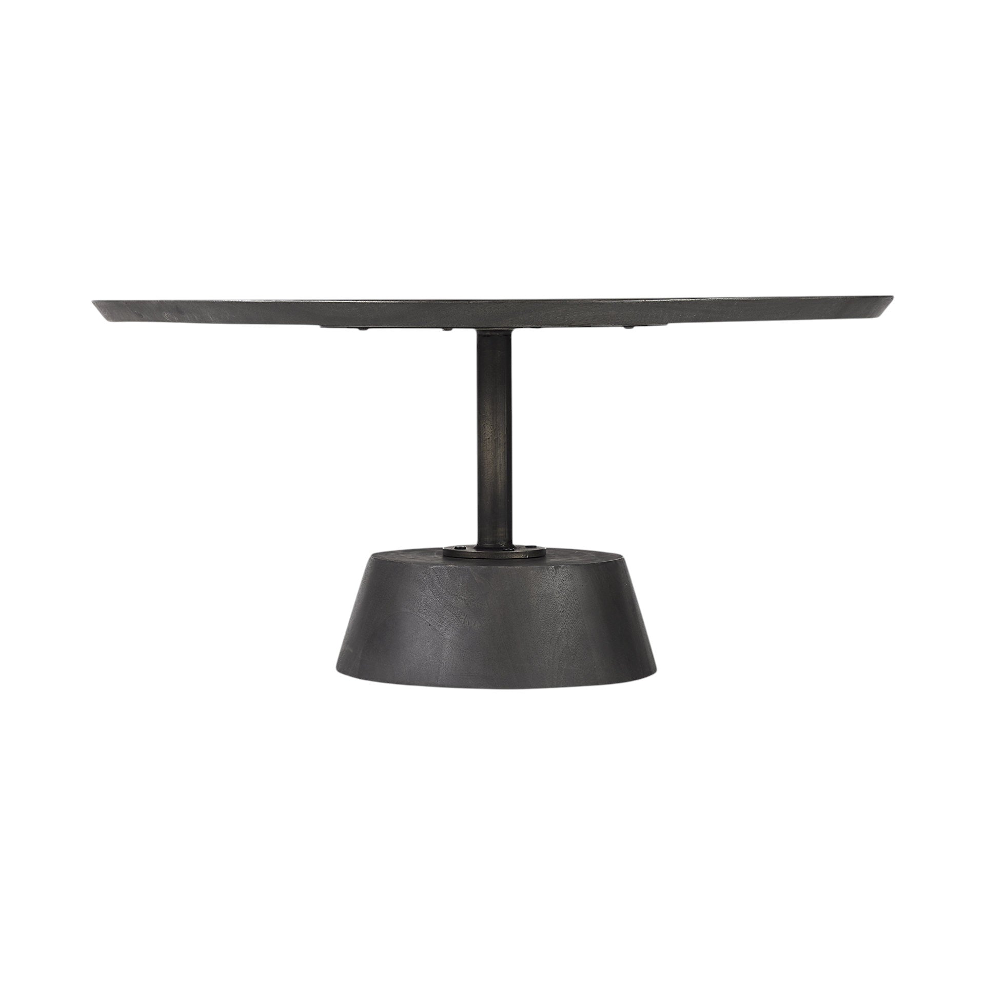 Dark Brown & Black Solid Wood & Iron Round Pedestal Coffee Table image 6