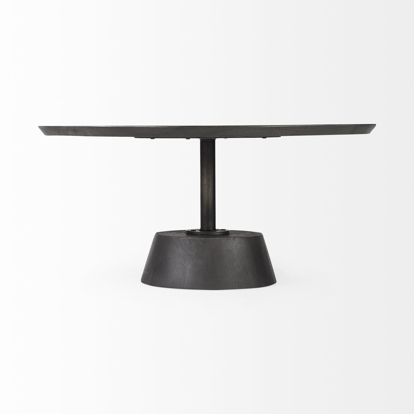 Dark Brown & Black Solid Wood & Iron Round Pedestal Coffee Table image 5