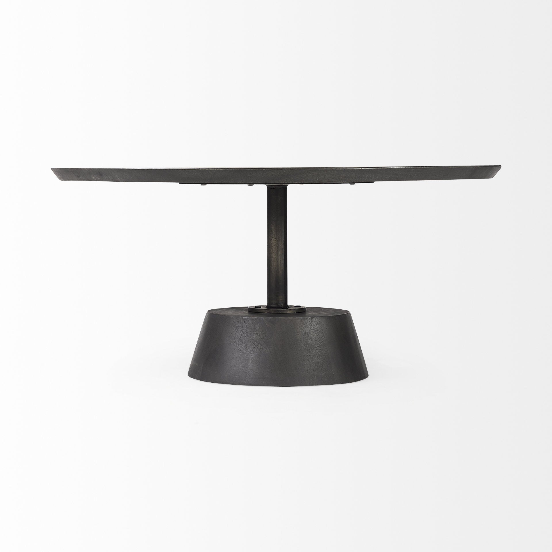 Dark Brown & Black Solid Wood & Iron Round Pedestal Coffee Table image 5