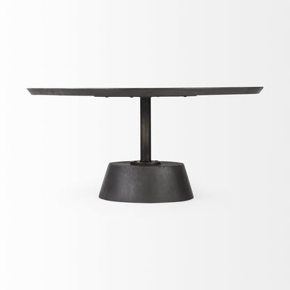 Dark Brown & Black Solid Wood & Iron Round Pedestal Coffee Table image 5