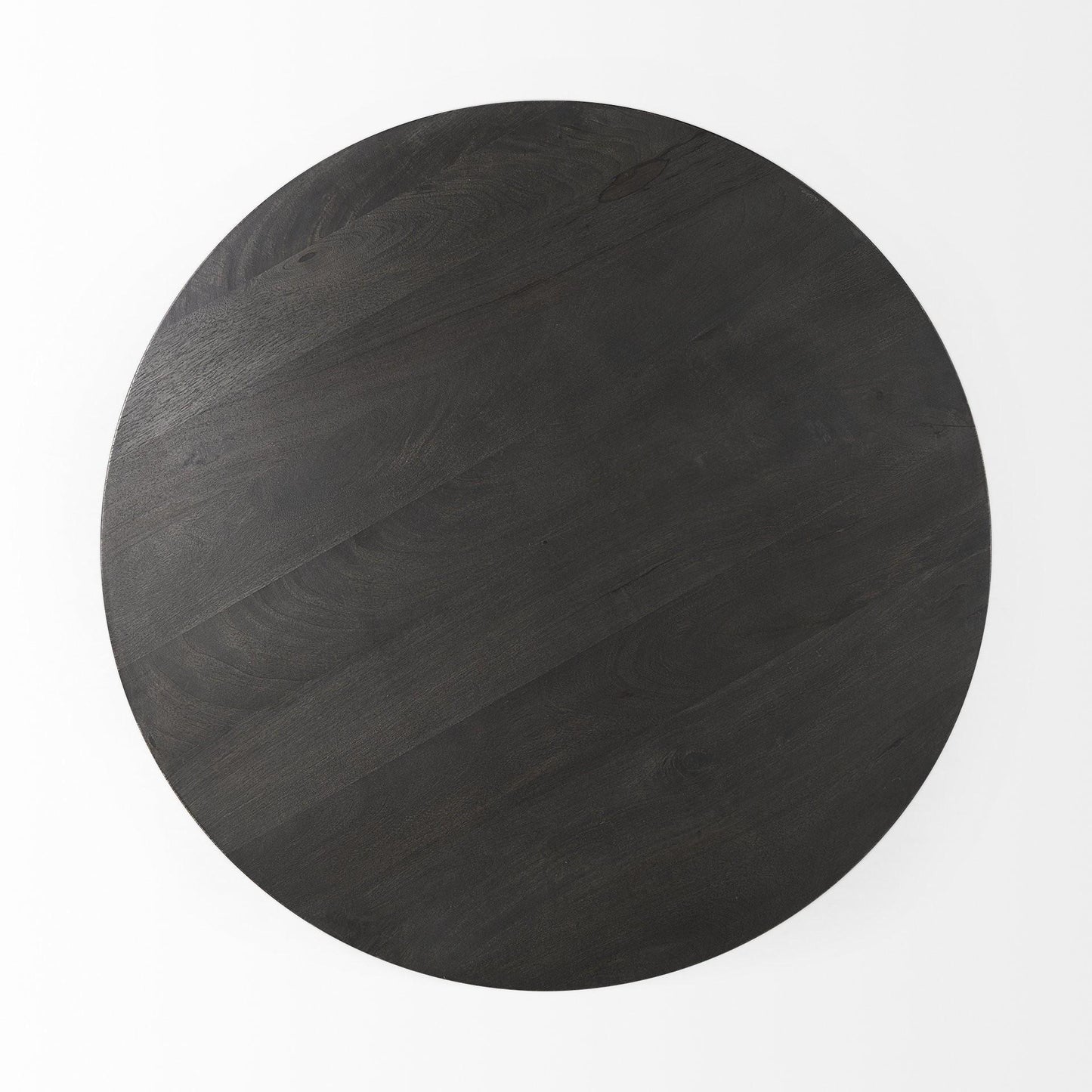 Dark Brown & Black Solid Wood & Iron Round Pedestal Coffee Table image 4