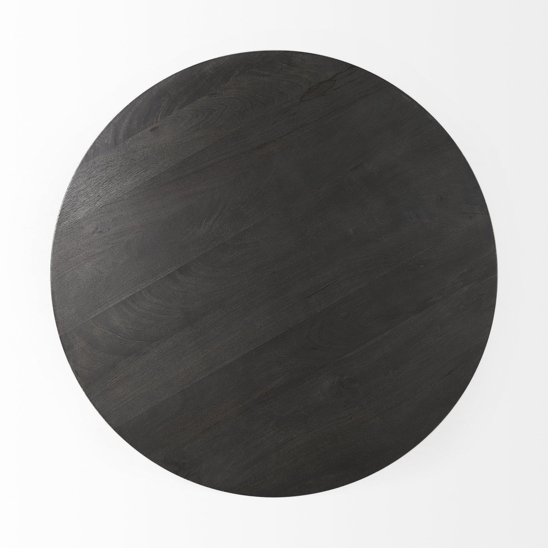Dark Brown & Black Solid Wood & Iron Round Pedestal Coffee Table image 4