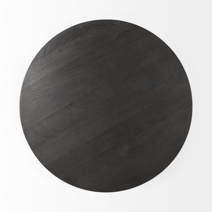 Dark Brown & Black Solid Wood & Iron Round Pedestal Coffee Table image 4