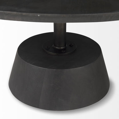 Dark Brown & Black Solid Wood & Iron Round Pedestal Coffee Table image 9