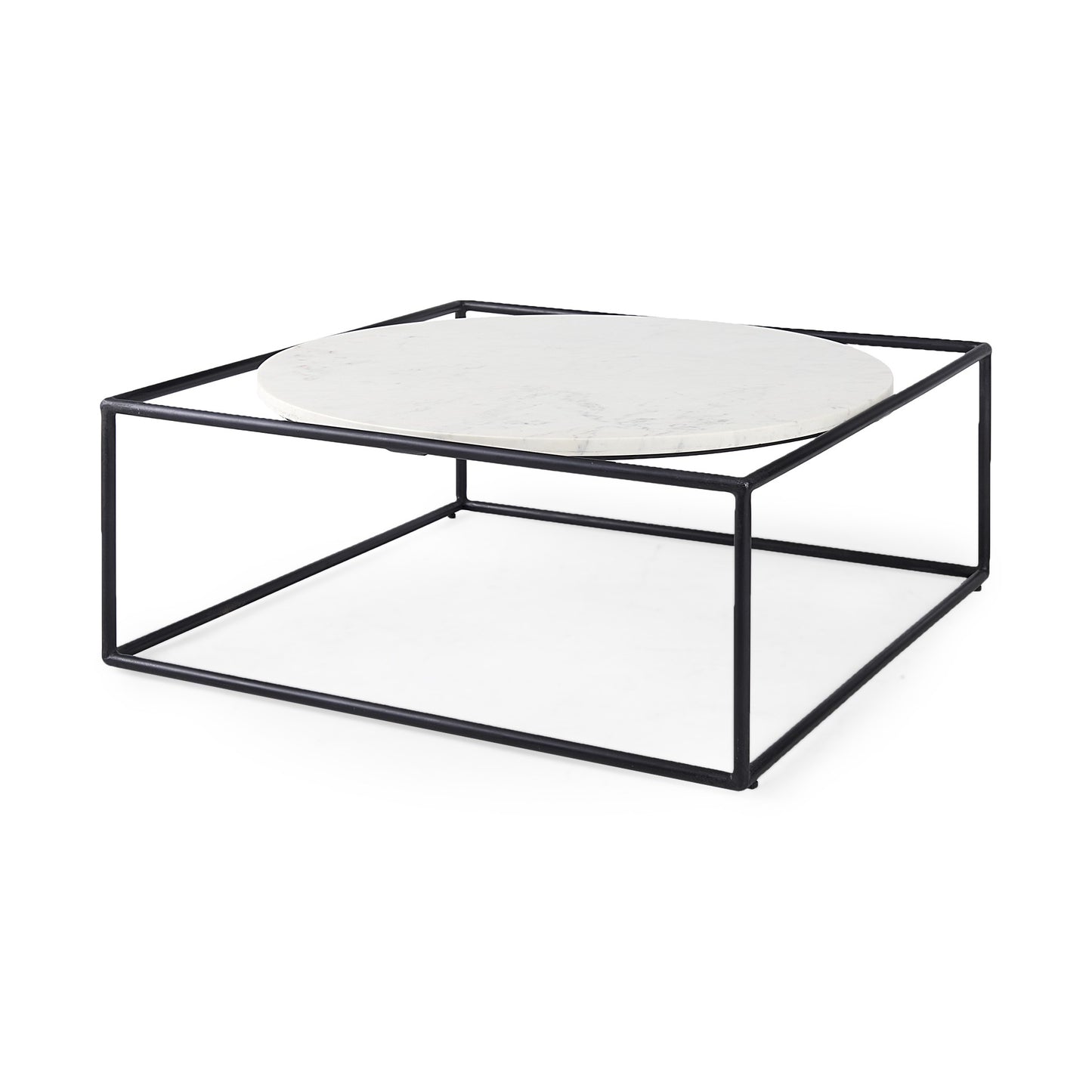 White & Black Genuine Marble & Metal Square Frame Coffee Table image 4