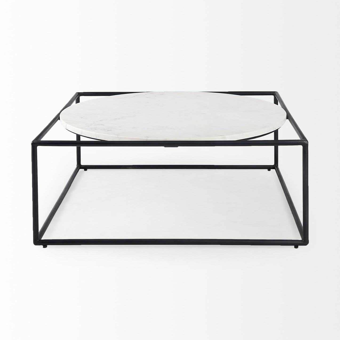White & Black Genuine Marble & Metal Square Frame Coffee Table image 2