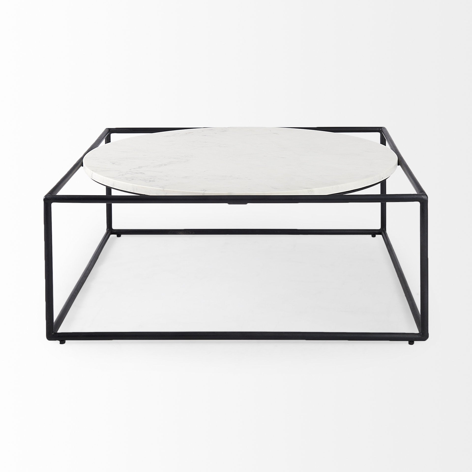 White & Black Genuine Marble & Metal Square Frame Coffee Table image 2