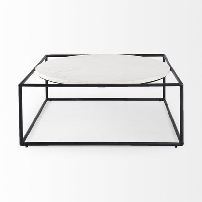 White & Black Genuine Marble & Metal Square Frame Coffee Table image 2