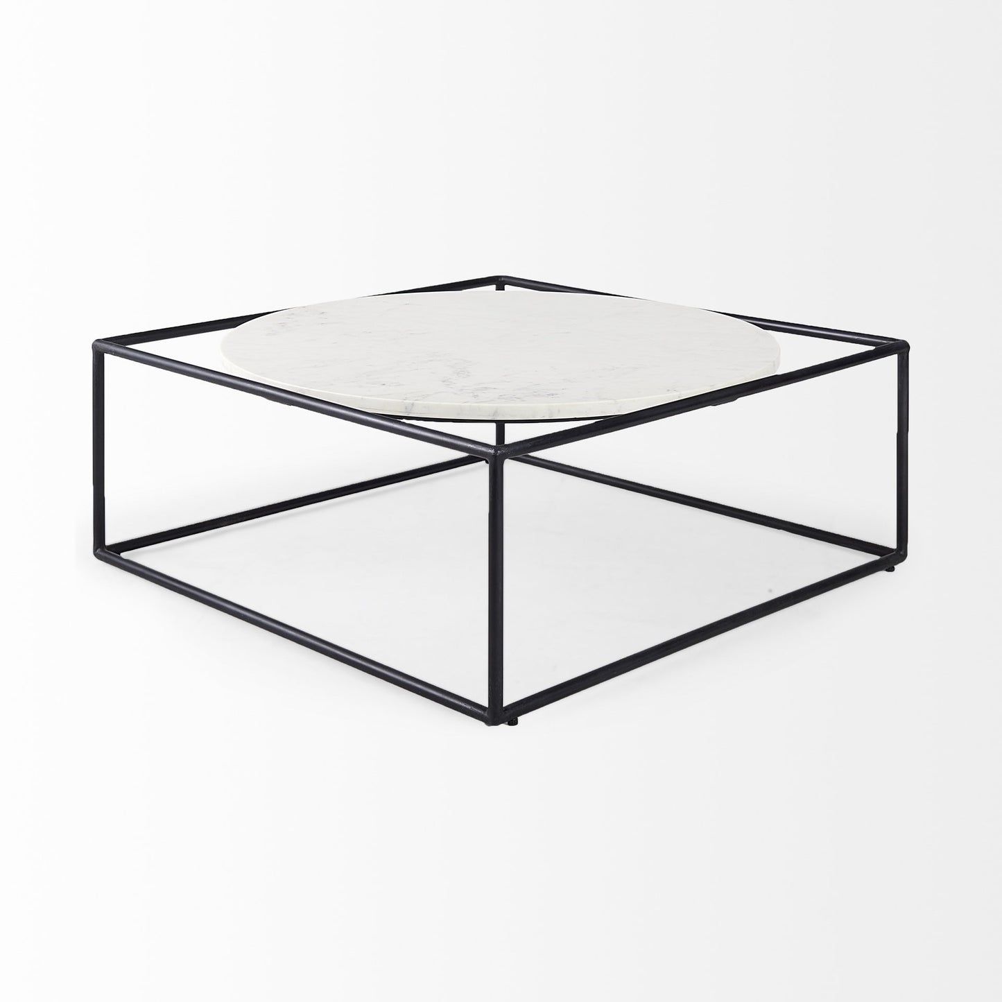 White & Black Genuine Marble & Metal Square Frame Coffee Table image 5