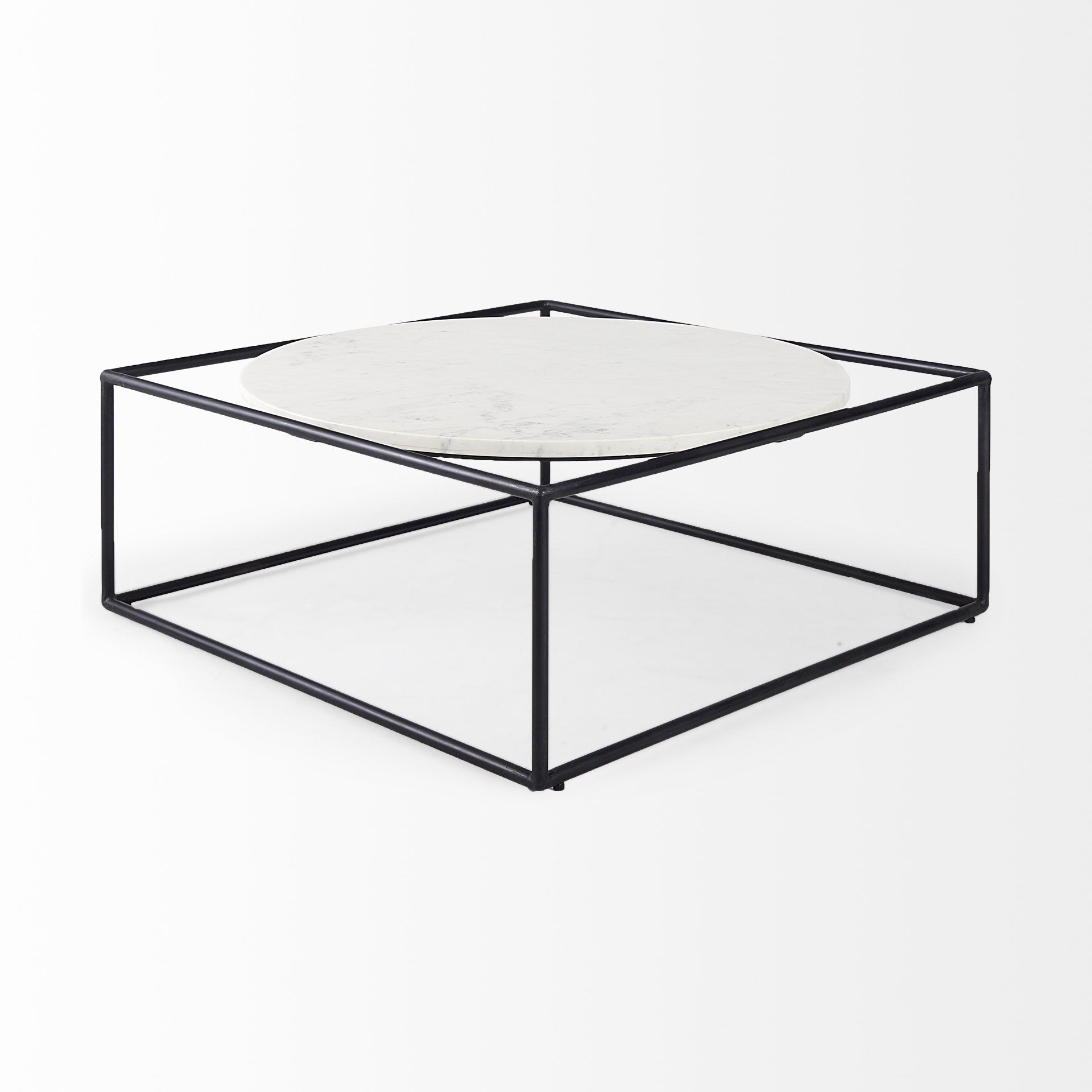 White & Black Genuine Marble & Metal Square Frame Coffee Table image 5