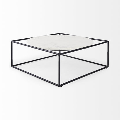 White & Black Genuine Marble & Metal Square Frame Coffee Table image 5