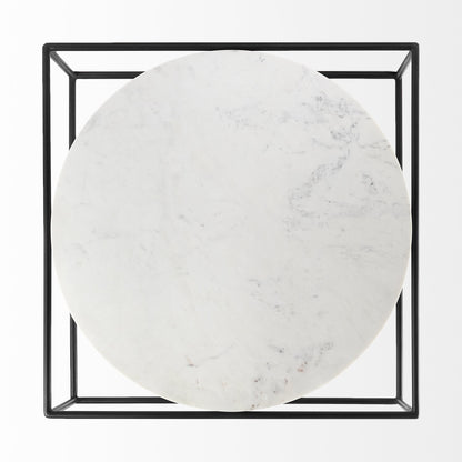 White & Black Genuine Marble & Metal Square Frame Coffee Table image 3