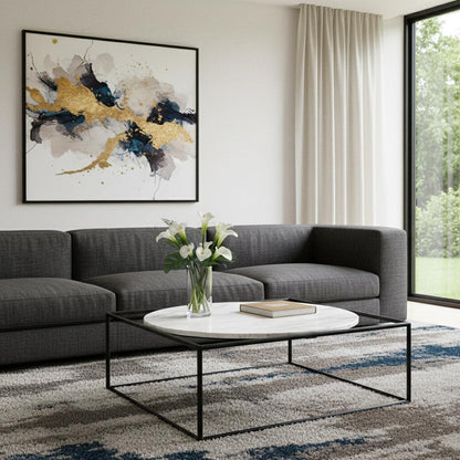 White & Black Genuine Marble & Metal Square Frame Coffee Table image 1