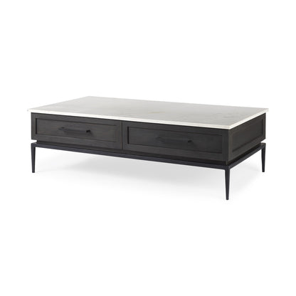 Dark Brown Wood & Marble Coffee Table