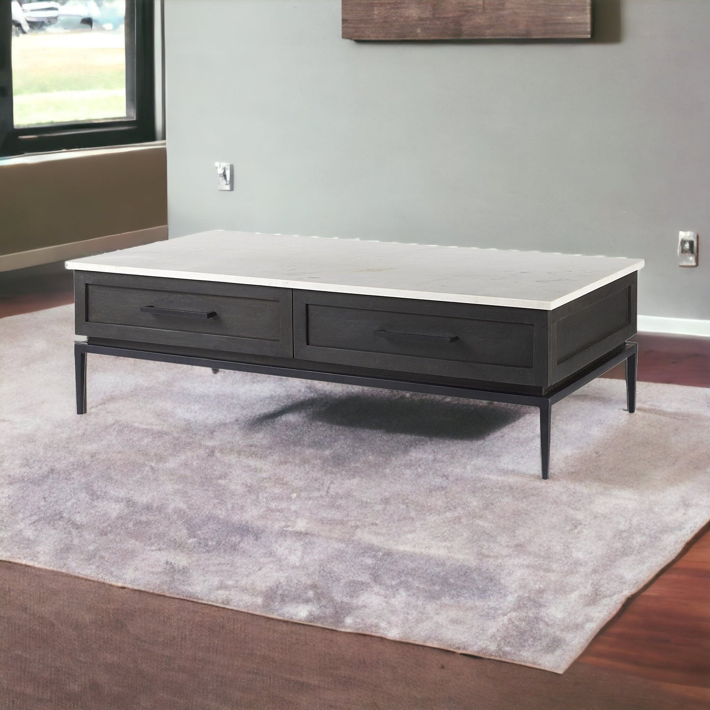 Dark Brown Wood & Marble Coffee Table