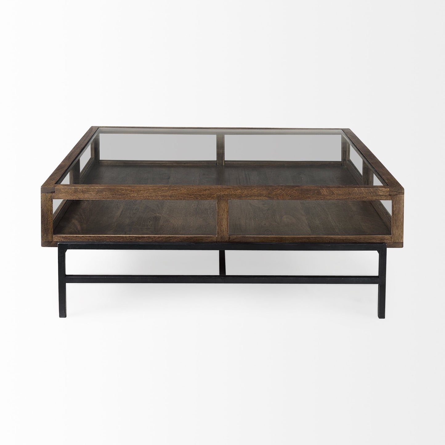 Dark Brown Glass & Metal Square Coffee Table