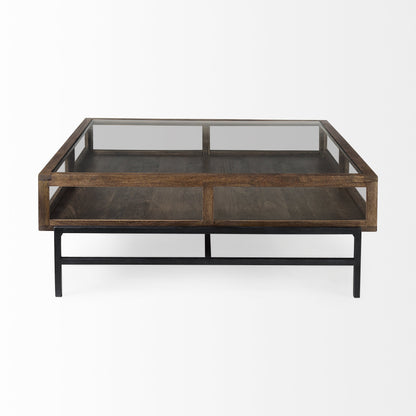 Dark Brown Glass & Metal Square Coffee Table
