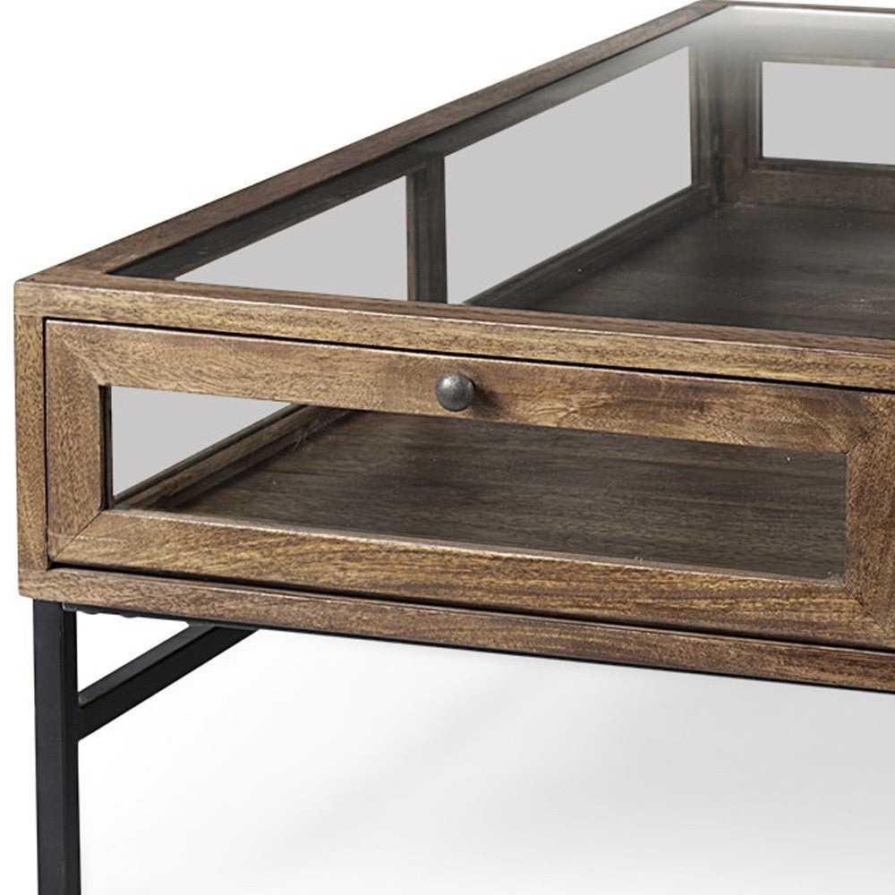 Dark Brown Glass & Metal Square Coffee Table