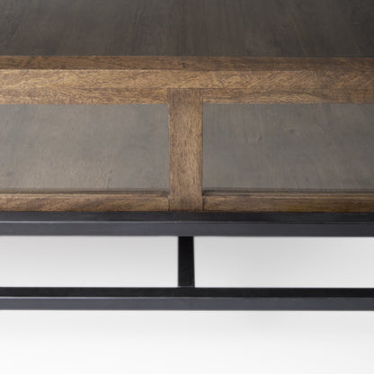 Dark Brown Glass & Metal Square Coffee Table
