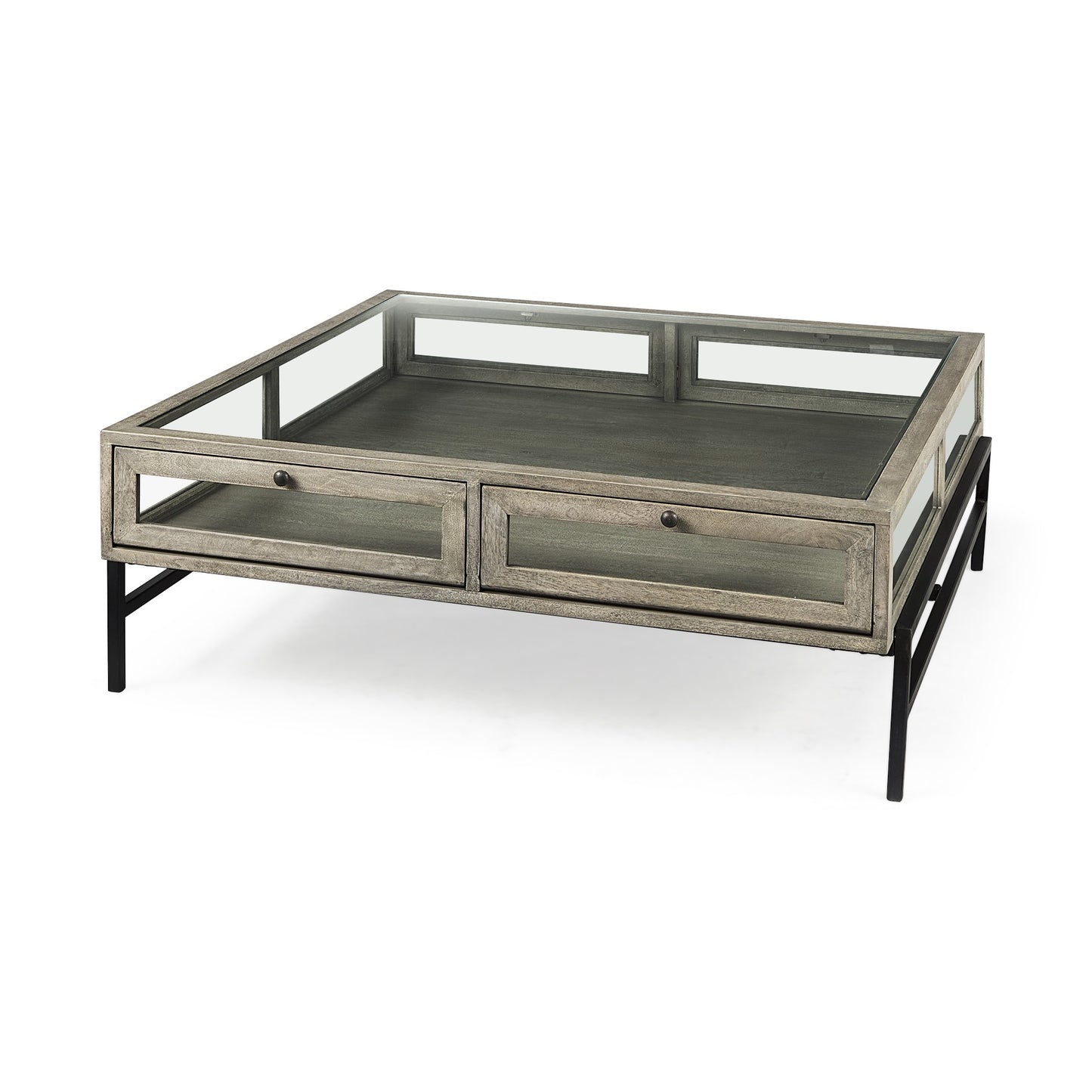 Gray & Black Glass & Metal Square Coffee Table