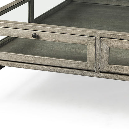 Gray & Black Glass & Metal Square Coffee Table