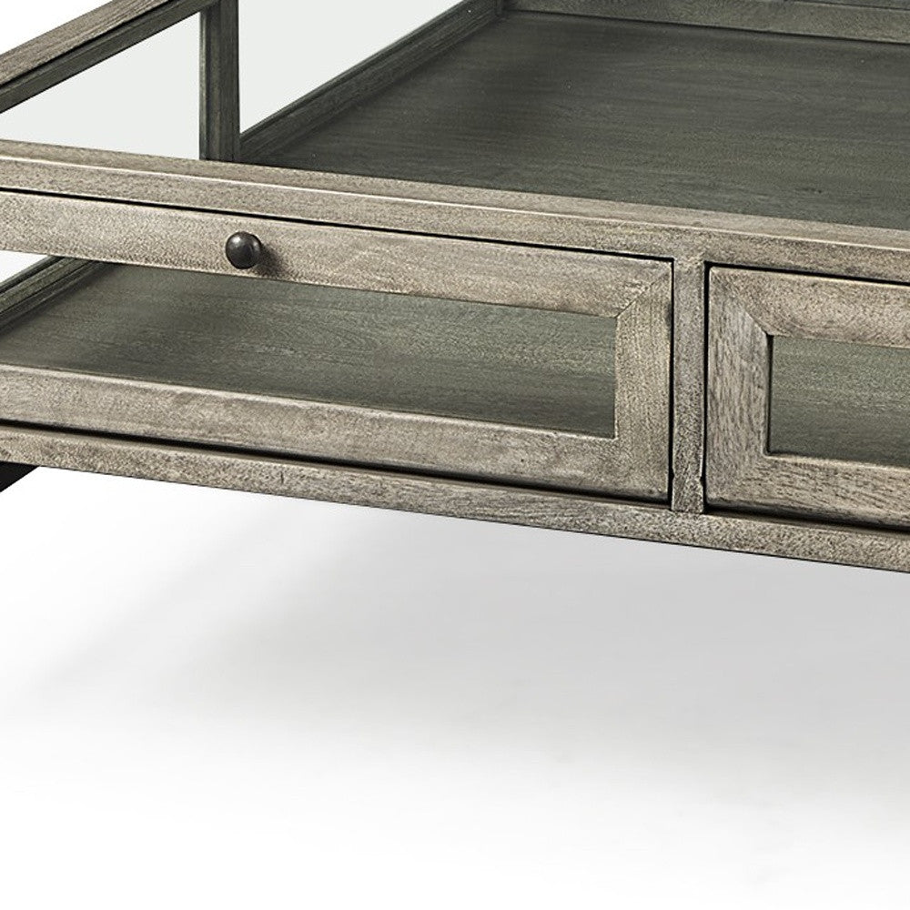 Gray & Black Glass & Metal Square Coffee Table w/ Shelf image 8