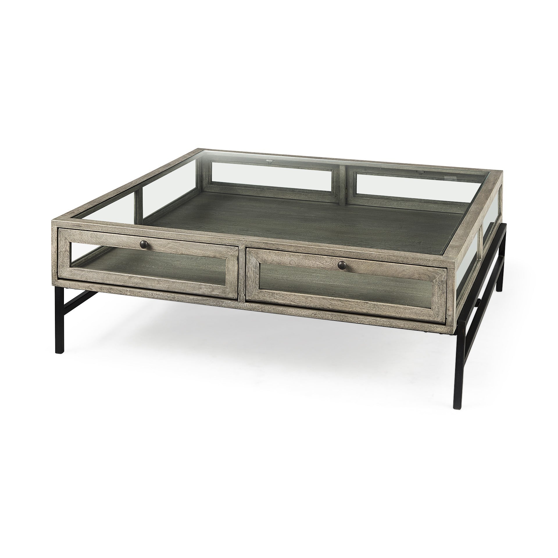 Gray & Black Glass & Metal Square Coffee Table w/ Shelf image 5