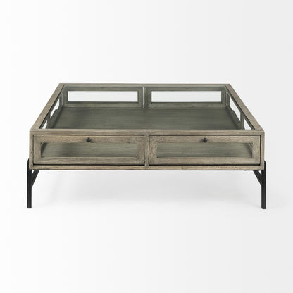 Gray & Black Glass & Metal Square Coffee Table w/ Shelf image 2