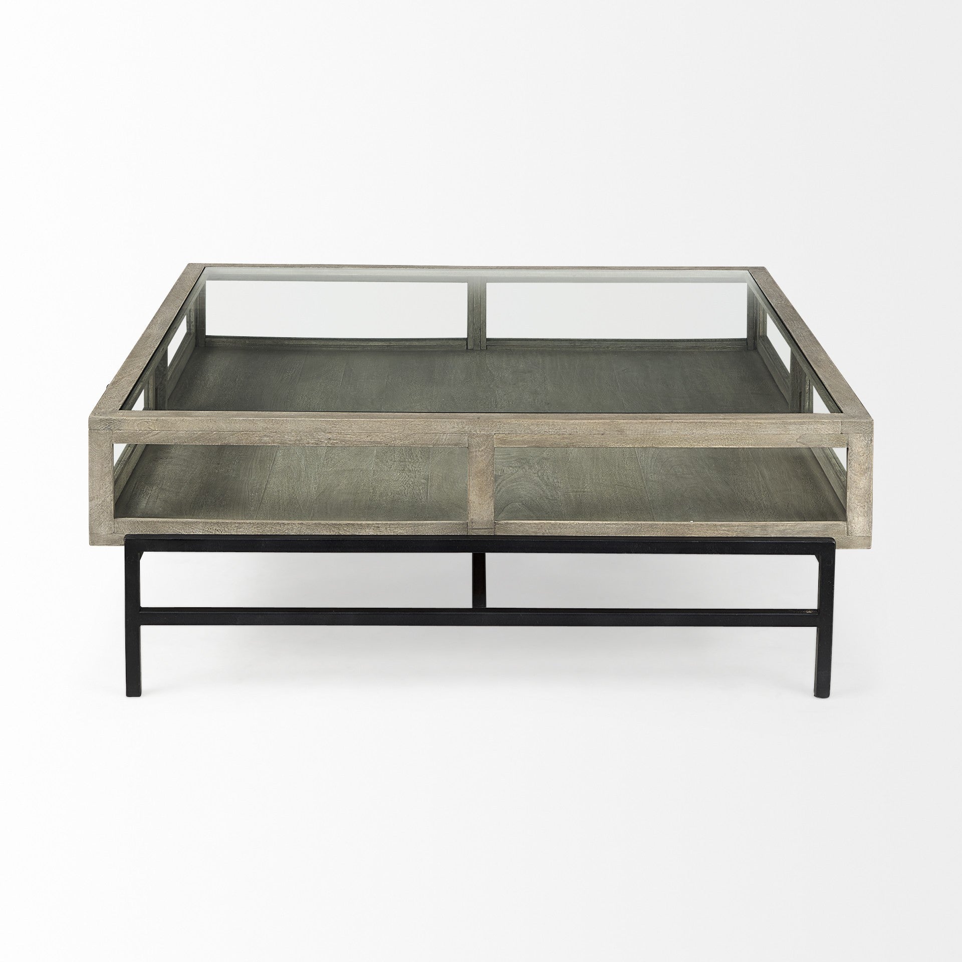 Gray & Black Glass & Metal Square Coffee Table w/ Shelf image 3