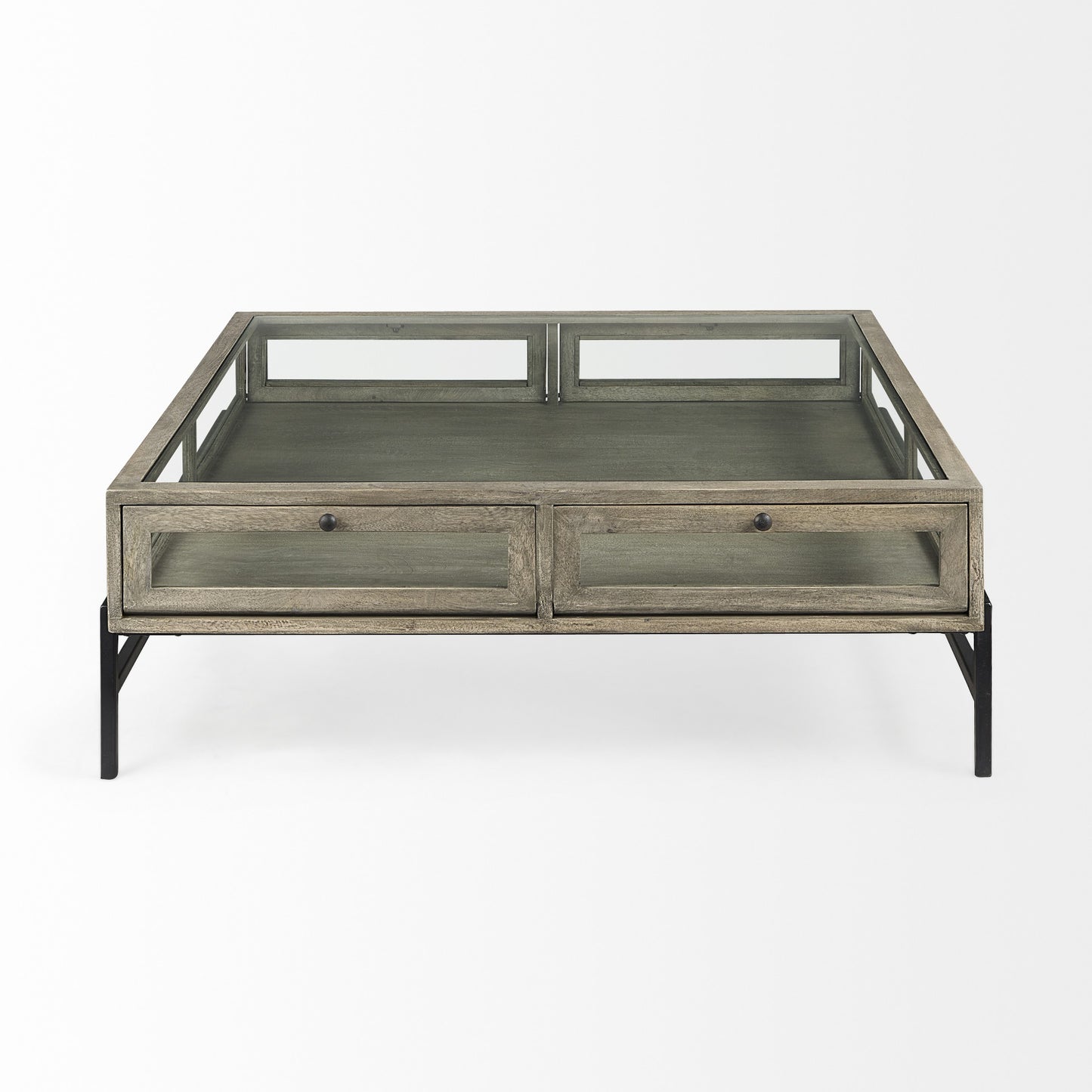 Gray & Black Glass & Metal Square Coffee Table w/ Shelf image 4