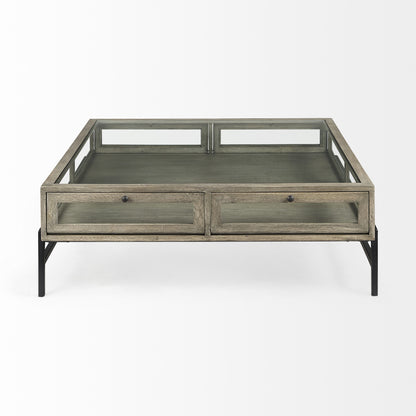 Gray & Black Glass & Metal Square Coffee Table w/ Shelf image 4