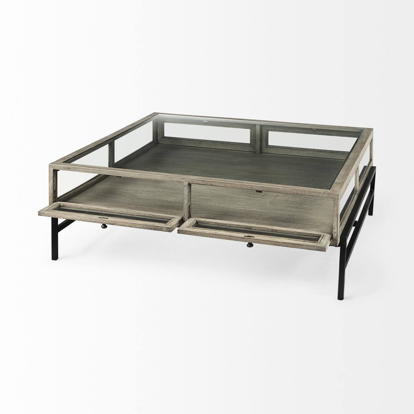 Gray & Black Glass & Metal Square Coffee Table w/ Shelf image 6