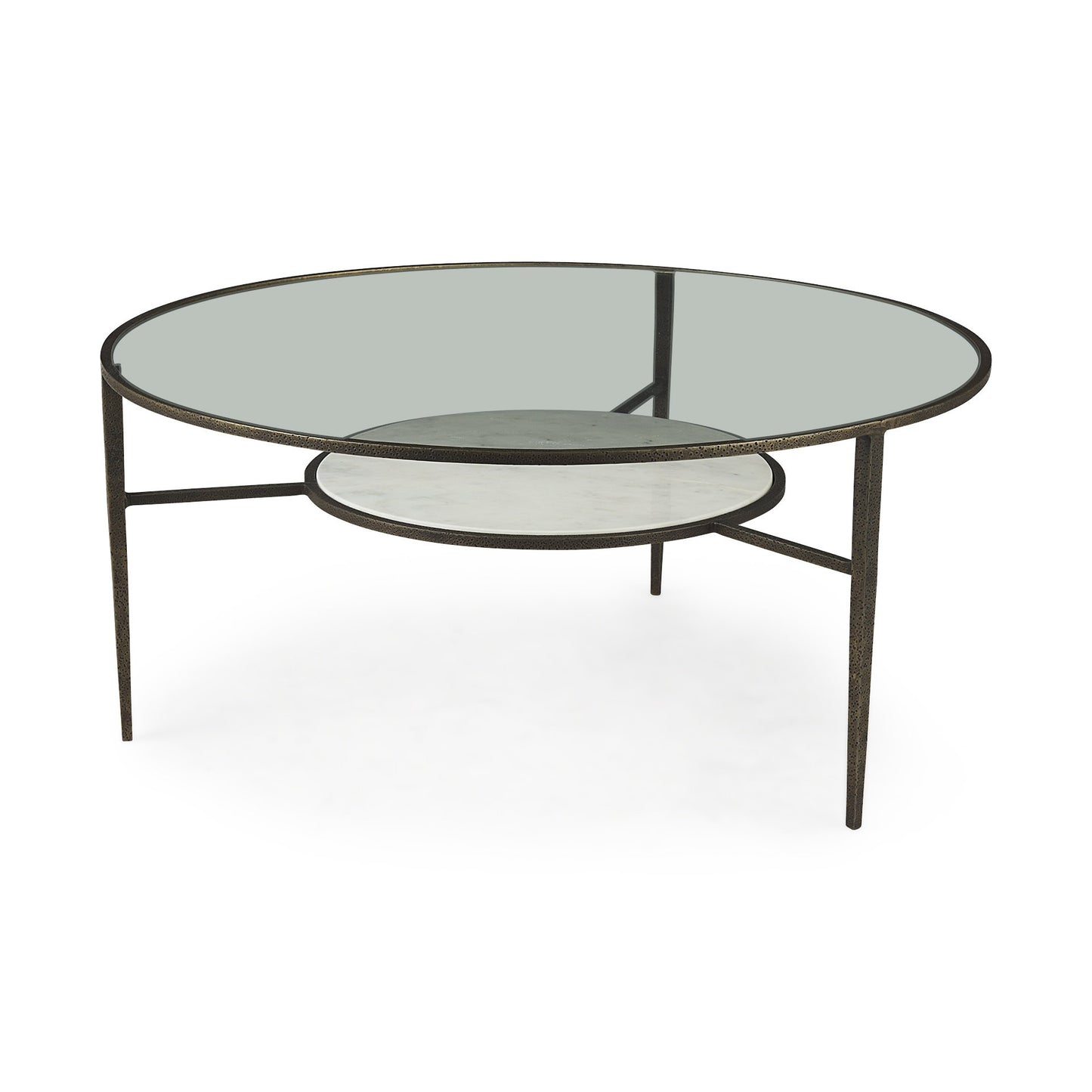 Clear & Bronze Glass & Metal Round Coffee Table