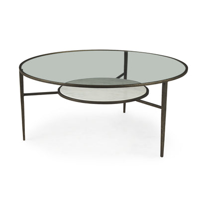 Clear & Bronze Glass & Metal Round Coffee Table