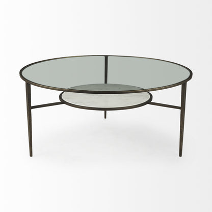 Clear & Bronze Glass & Metal Round Coffee Table