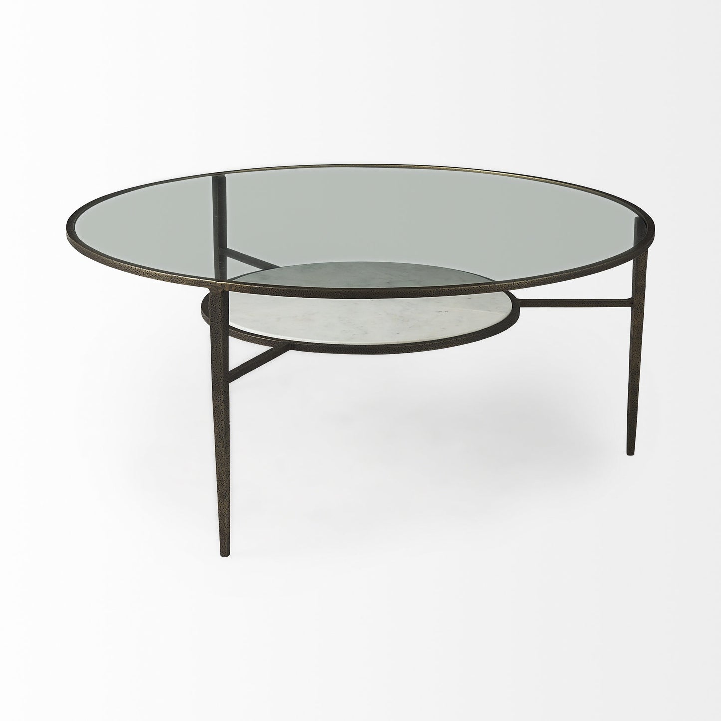 Clear & Bronze Glass & Metal Round Coffee Table