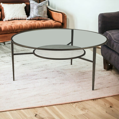 Clear & Bronze Glass & Metal Round Coffee Table