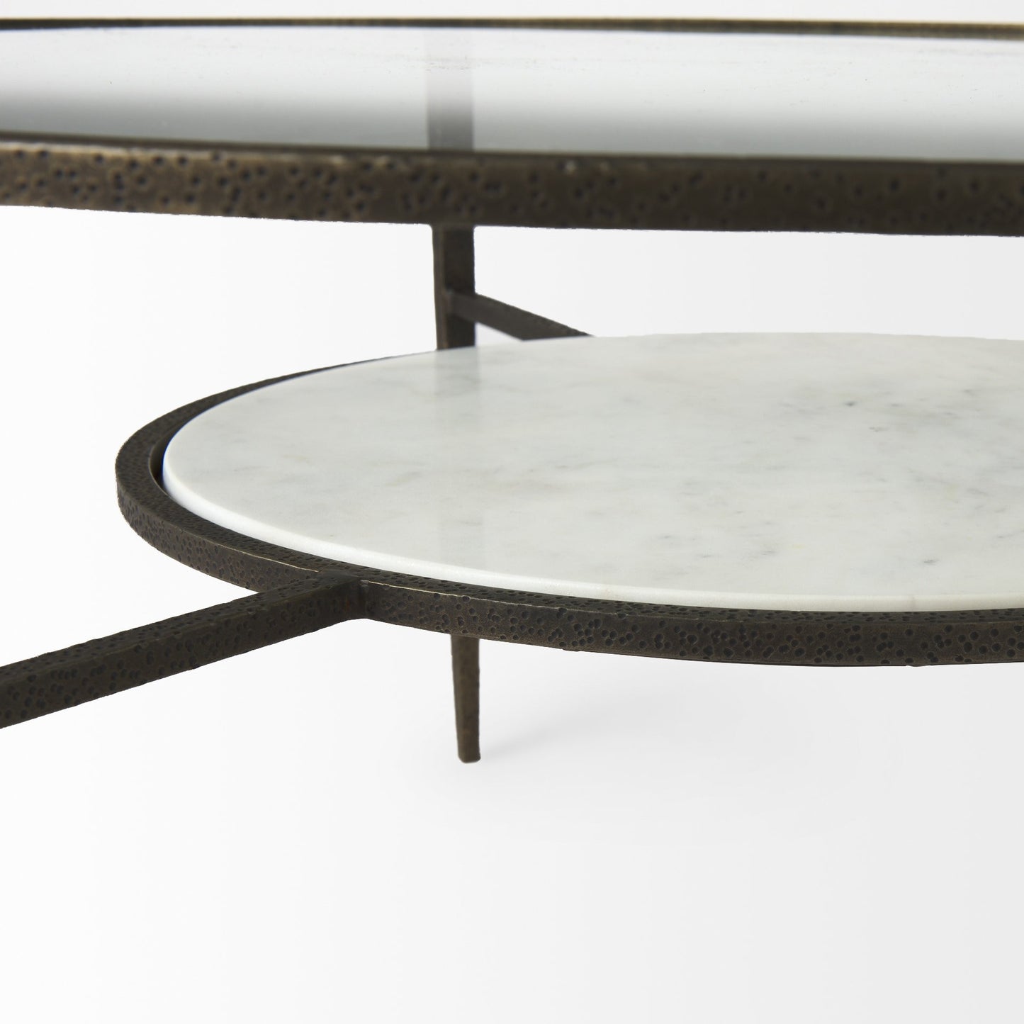 Clear & Bronze Glass & Metal Round Coffee Table